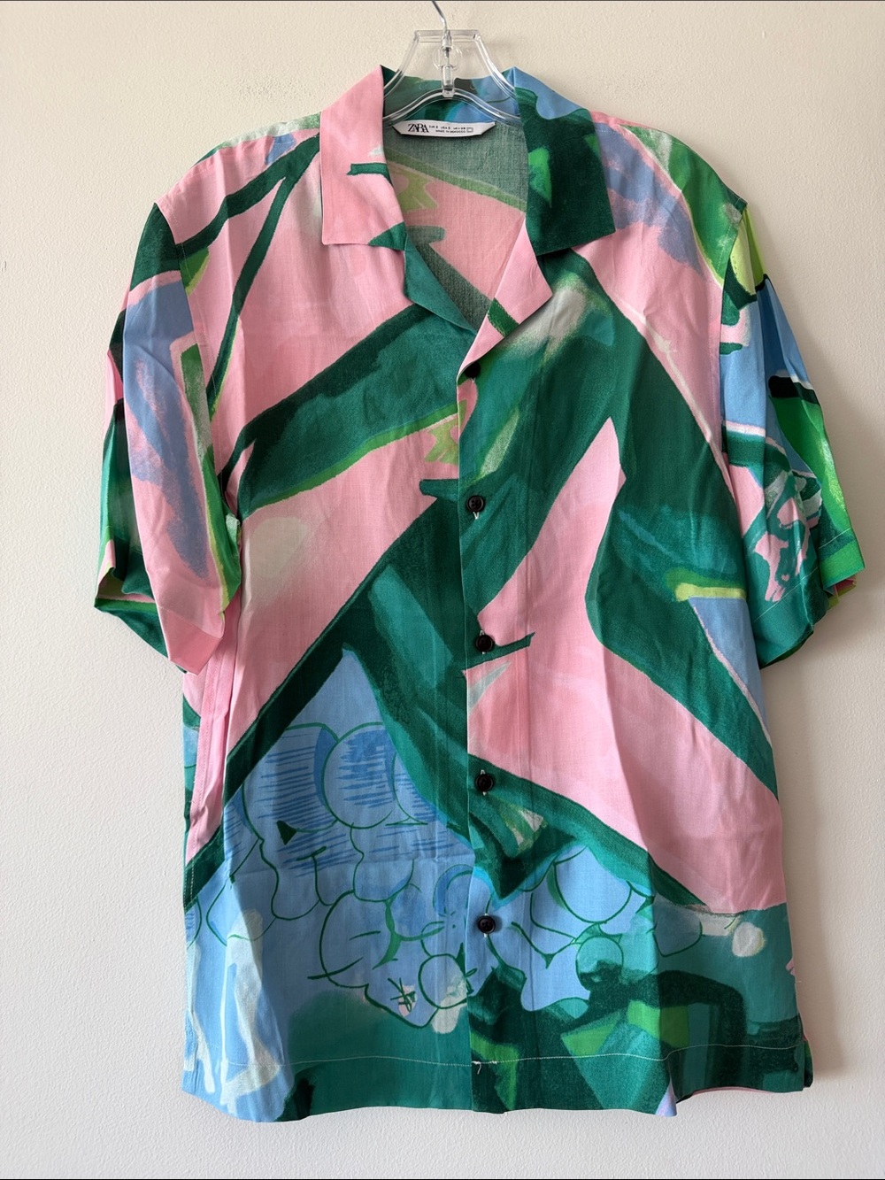 ZARA Abstract Watercolor Camp Collar Shirt Retro Resort Indie Mens Size Small